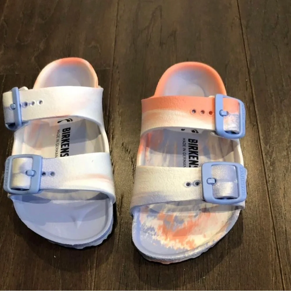 Birkenstock Arizona Essentials Sandals EVA Multi Coral Blue - Girls Size 8